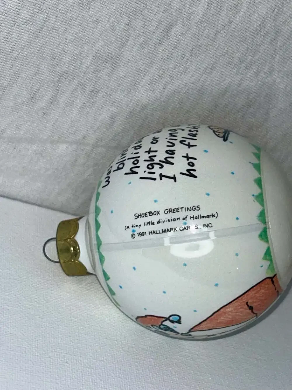 Hallmark Shoebox Greetings Ornament Hot Flash 1991 Vintage Glass